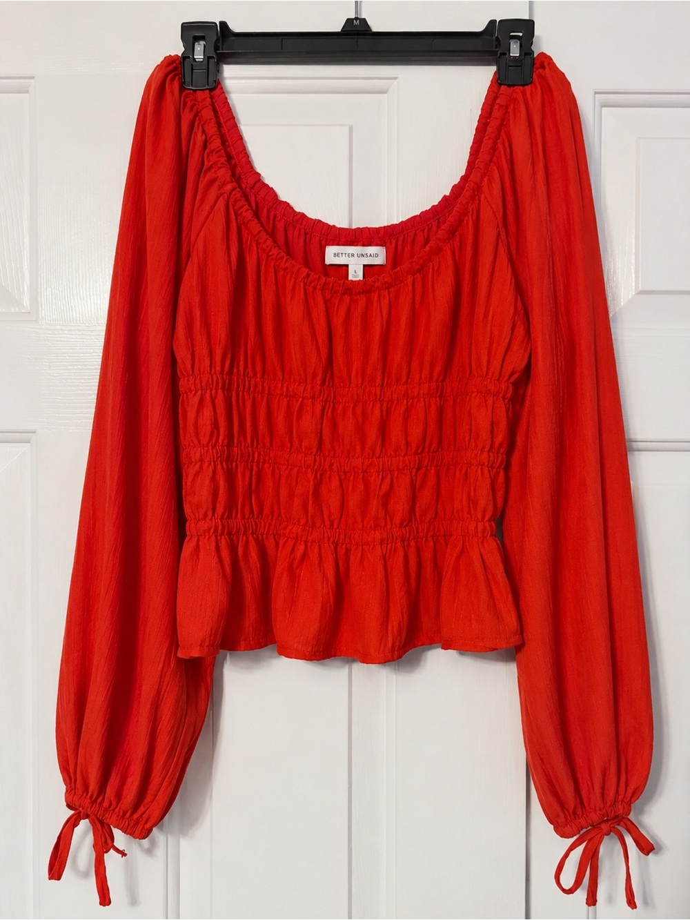 Better Unsaid  Red Long-Sleeve Peasant Blouse